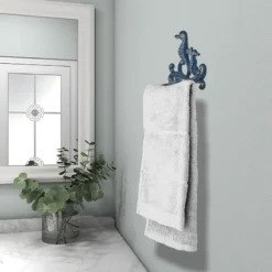 Life Easy Supply Mediterranean Style Cast Iron Seahorse Towel Holder Toilet Paper Rack Cloth Holder