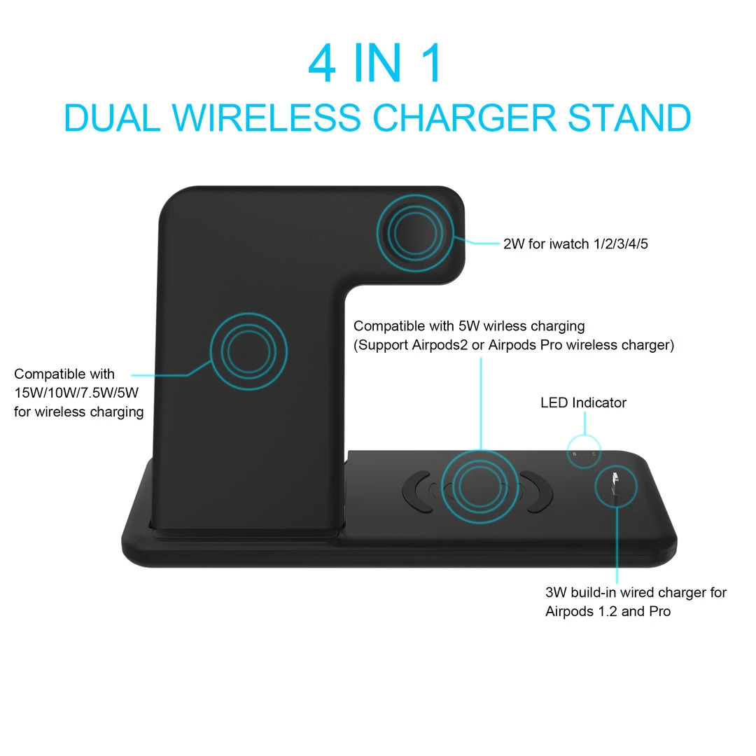 Life Easy Supply Wireless 4 In 1 Charge Stand For IPhone, Apple Watch, Airpods, Qi Wireless Charging Device Fast Charging 4 Life Easy Supply Wireless 4 In 1 Charge Stand For IPhone, Apple Watch, Airpods, Qi Wireless Charging Device Fast Charging